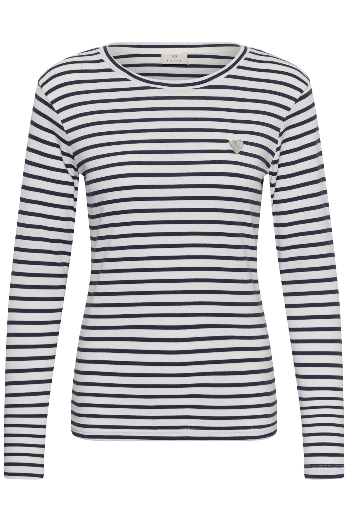 Kaffe Liddy T-Shirt Top Chalk / Graphite-Blue Heart