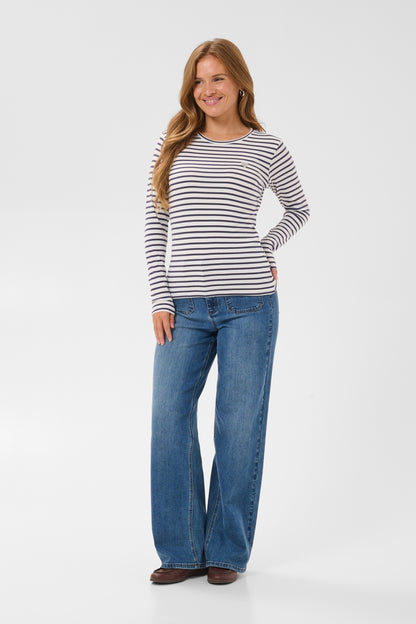 Kaffe Liddy T-Shirt Top Chalk / Graphite-Blue Heart
