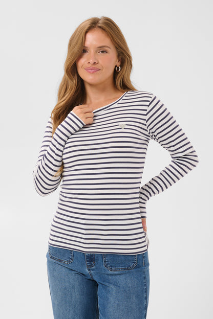 Kaffe Liddy T-Shirt Top Chalk / Graphite-Blue Heart
