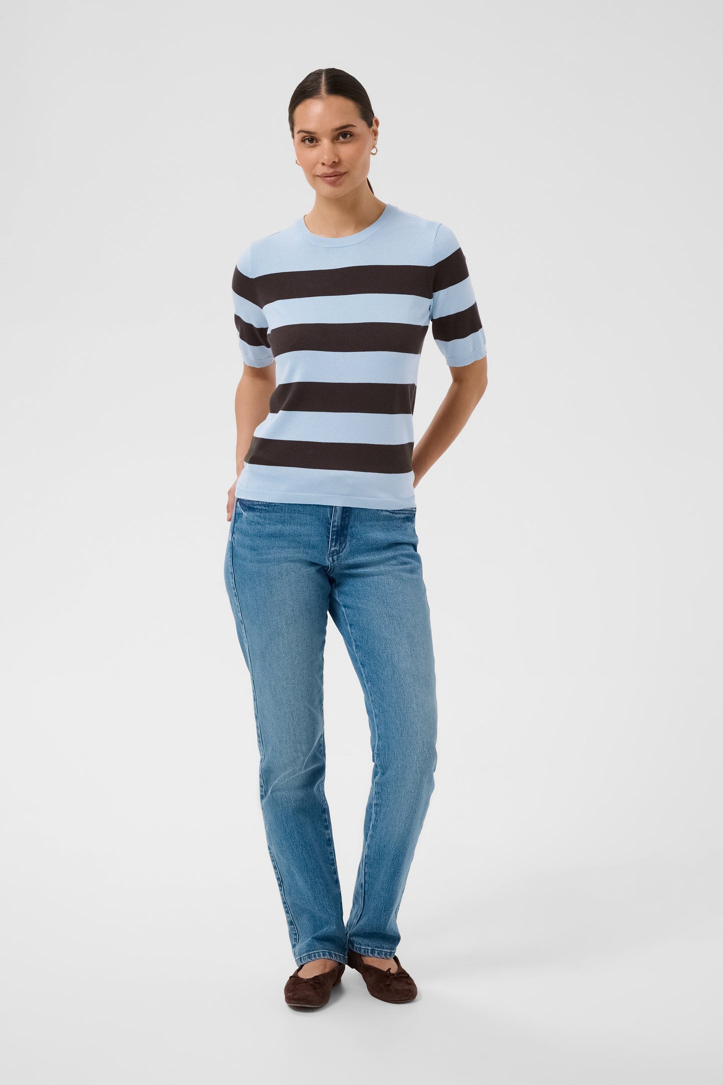Kaffe KAlizza Striped Knit Blue Fog / Brown