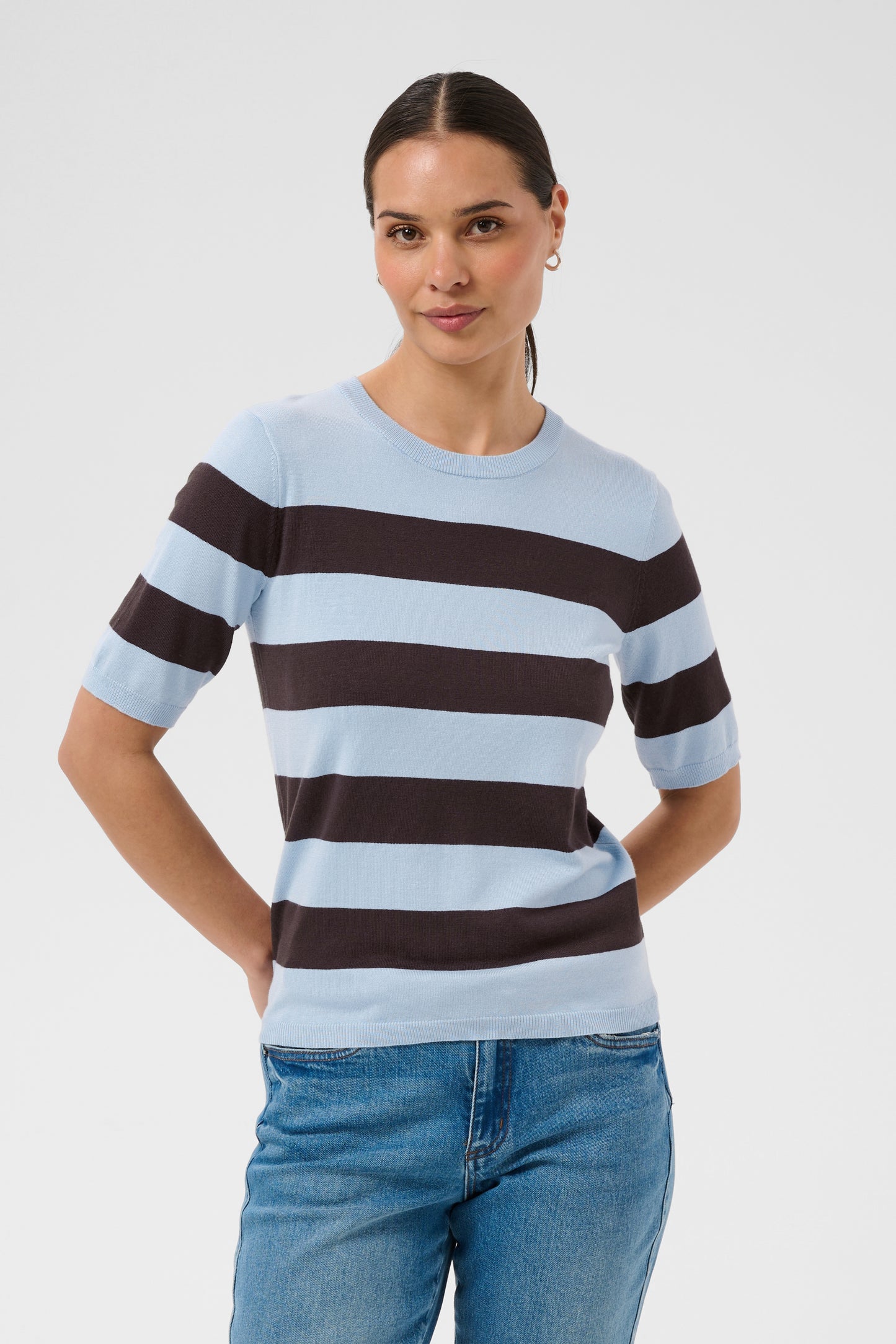 Kaffe KAlizza Striped Knit Blue Fog / Brown