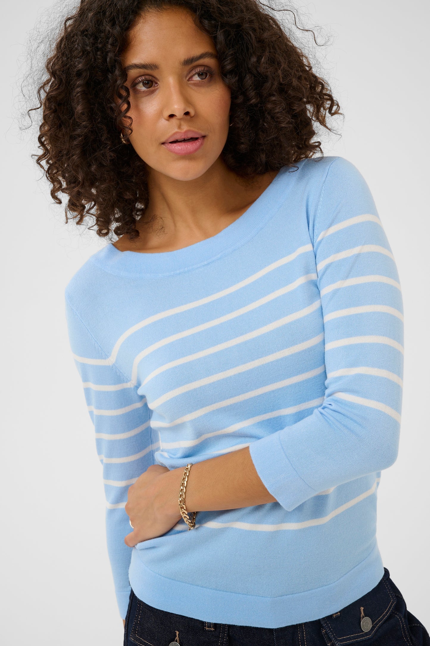 Kaffe KAlizza boatneck pullover Powder Blue W. Chalk