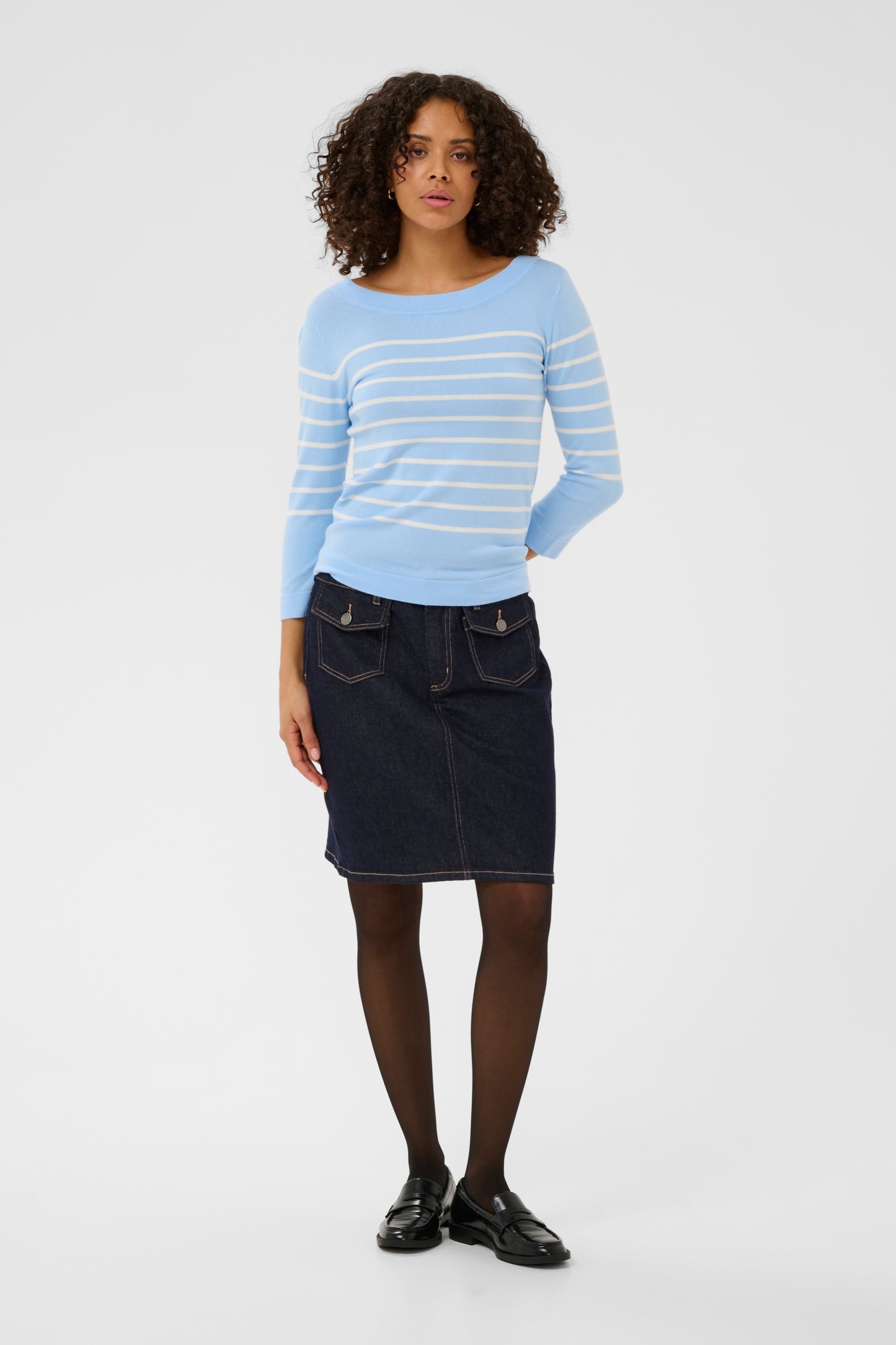 Kaffe KAlizza boatneck pullover Powder Blue W. Chalk