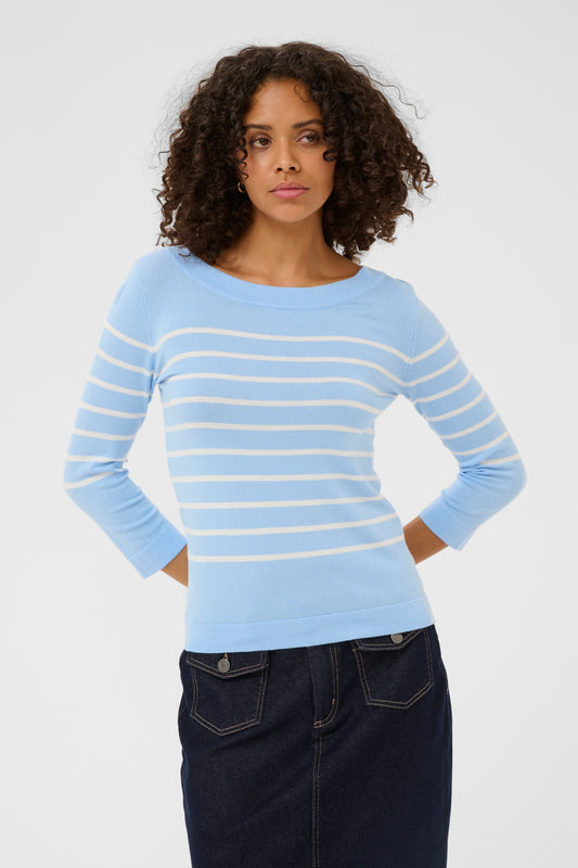Kaffe KAlizza boatneck pullover Powder Blue W. Chalk