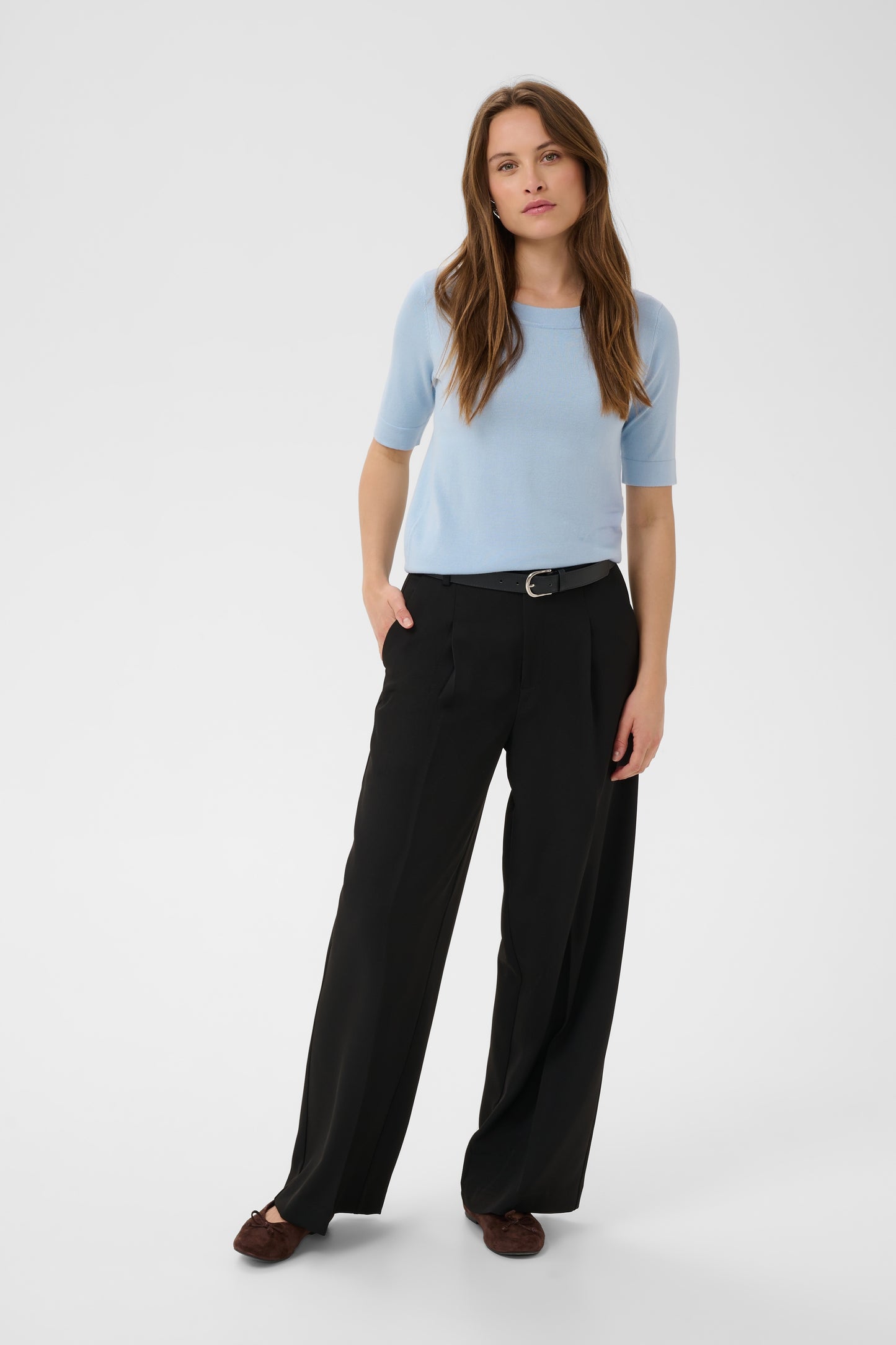 Kaffe KAlizza Boatneck Solid Pullover Blue Fog