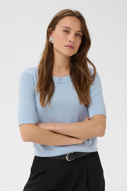 Kaffe KAlizza Boatneck Solid Pullover Blue Fog