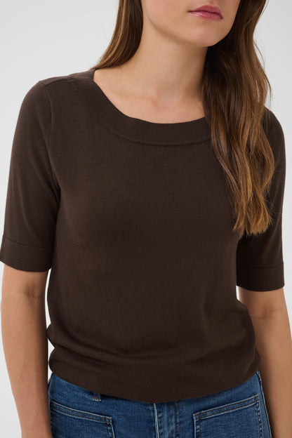 Kaffe KAlizza Boatneck Solid Pullover Coffee Bean