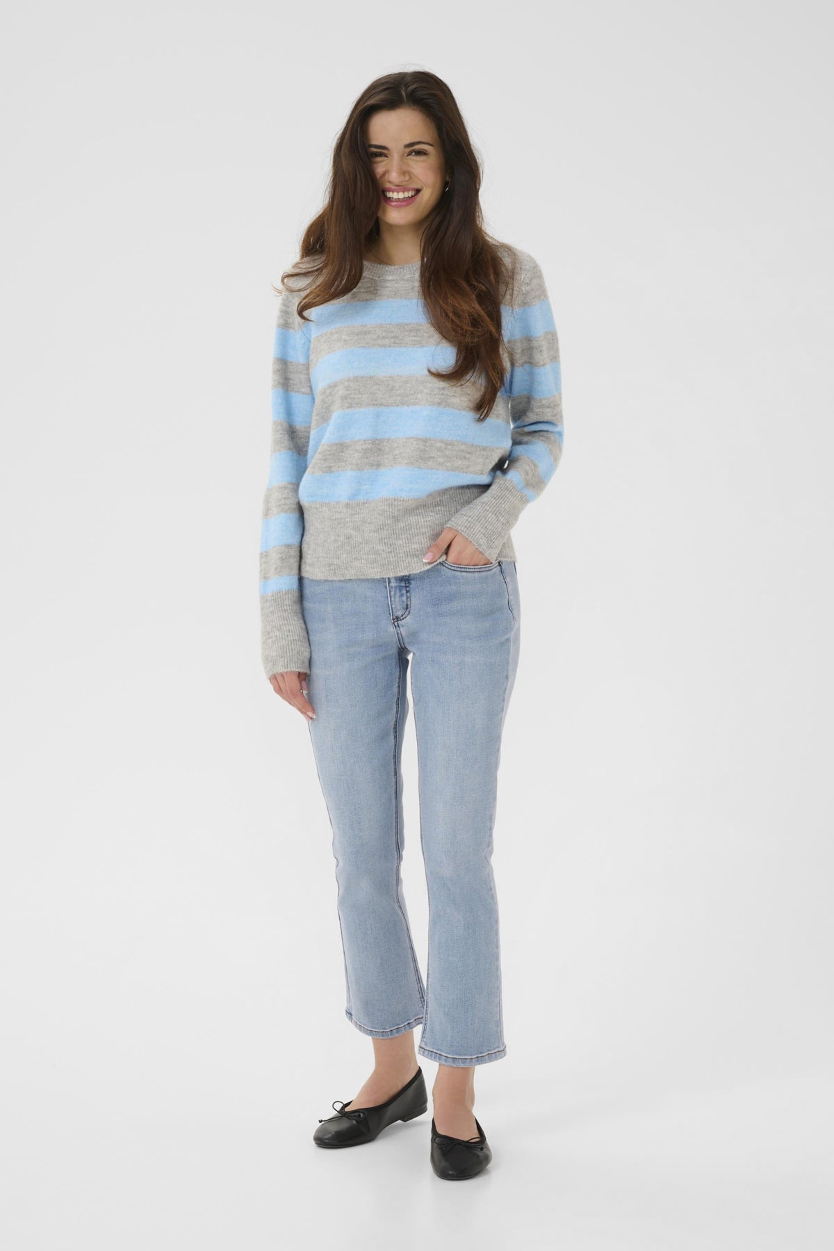 Kaffe KAniel Striped Pullover Light Grey Mel / Blue melange