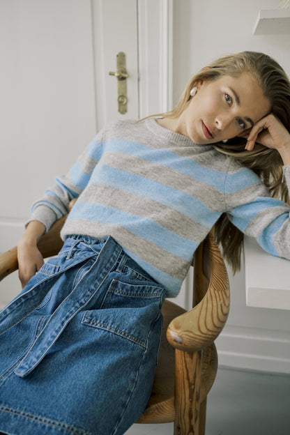 Kaffe KAniel Striped Pullover Light Grey Mel / Blue melange