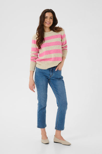 Kaffe KAniel Striped Pullover Feather Gray Mel/Pink melange