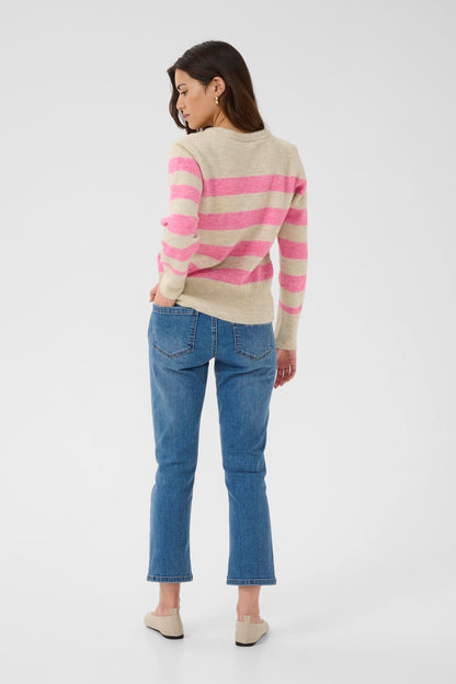 Kaffe KAniel Striped Pullover Feather Gray Mel/Pink melange