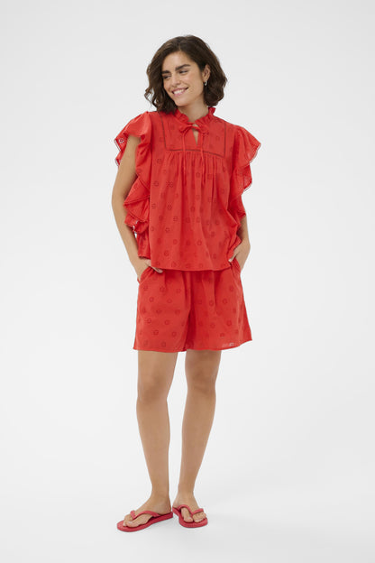 Kaffe KAfiona Frill Top Poppy Red