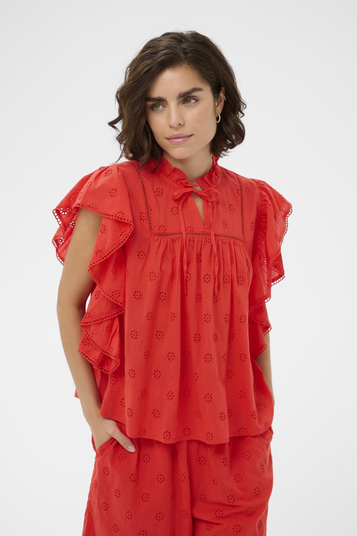 Kaffe KAfiona Frill Top Poppy Red