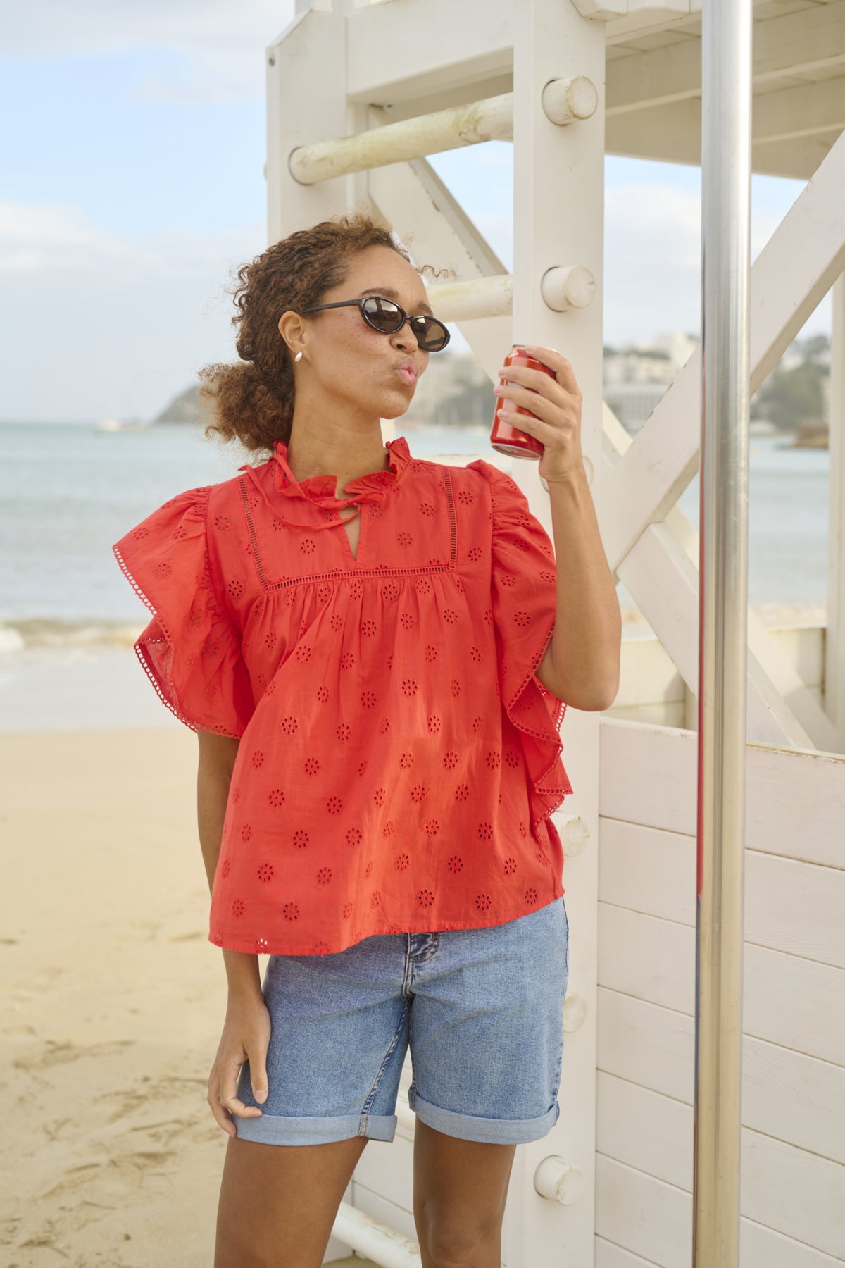 Kaffe KAfiona Frill Top Poppy Red