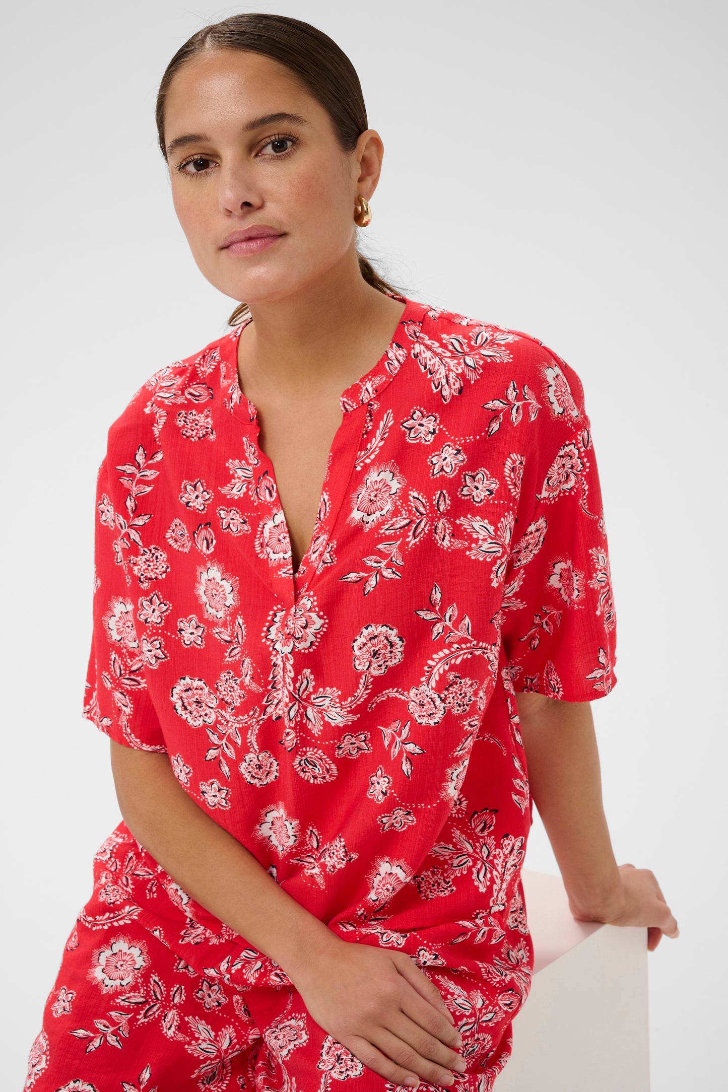 Kaffe KAamina Blouse Poppy Red Chalk Flower
