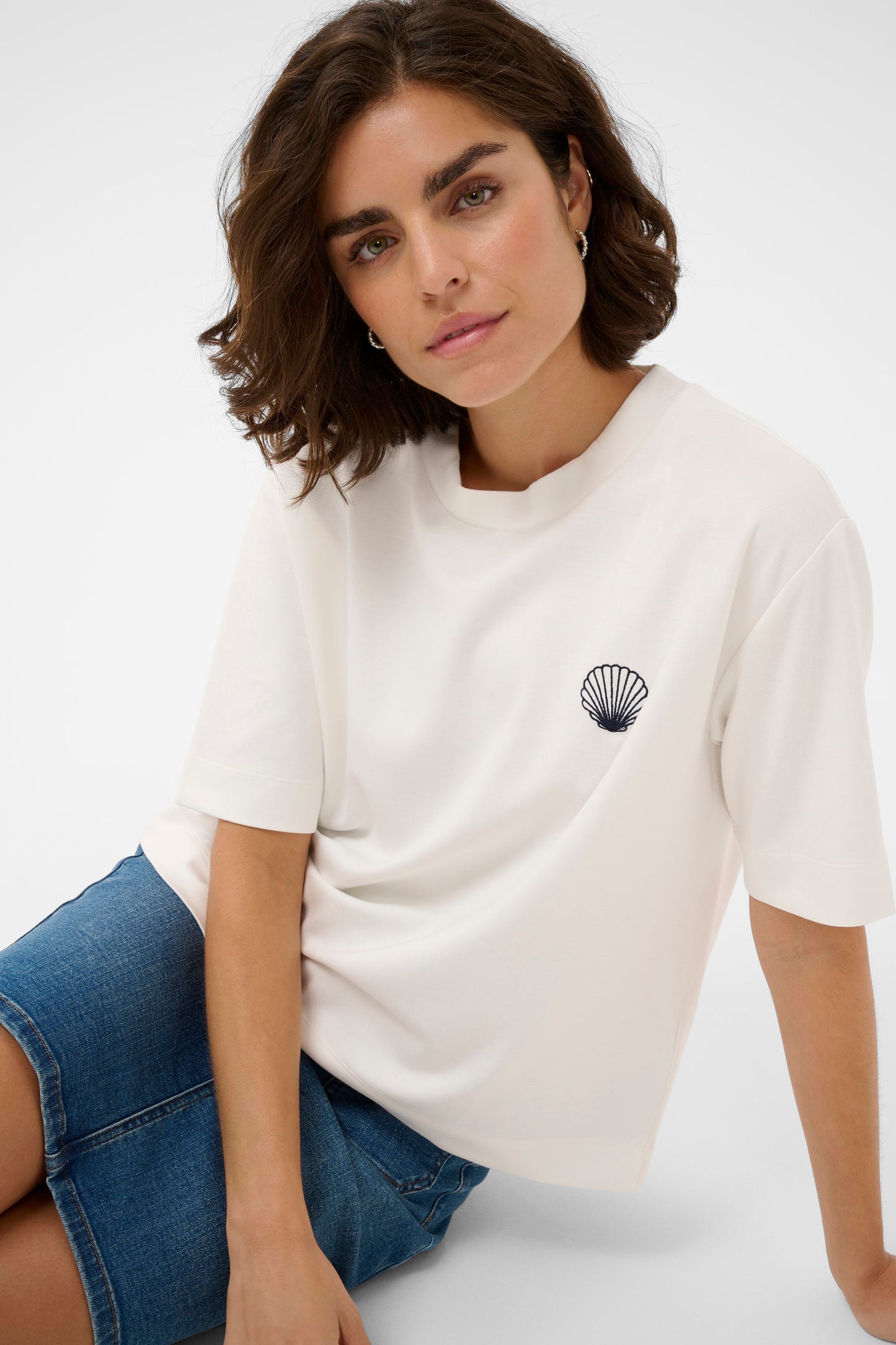 Kaffe KAannie Embroidery T-Shirt Chalk