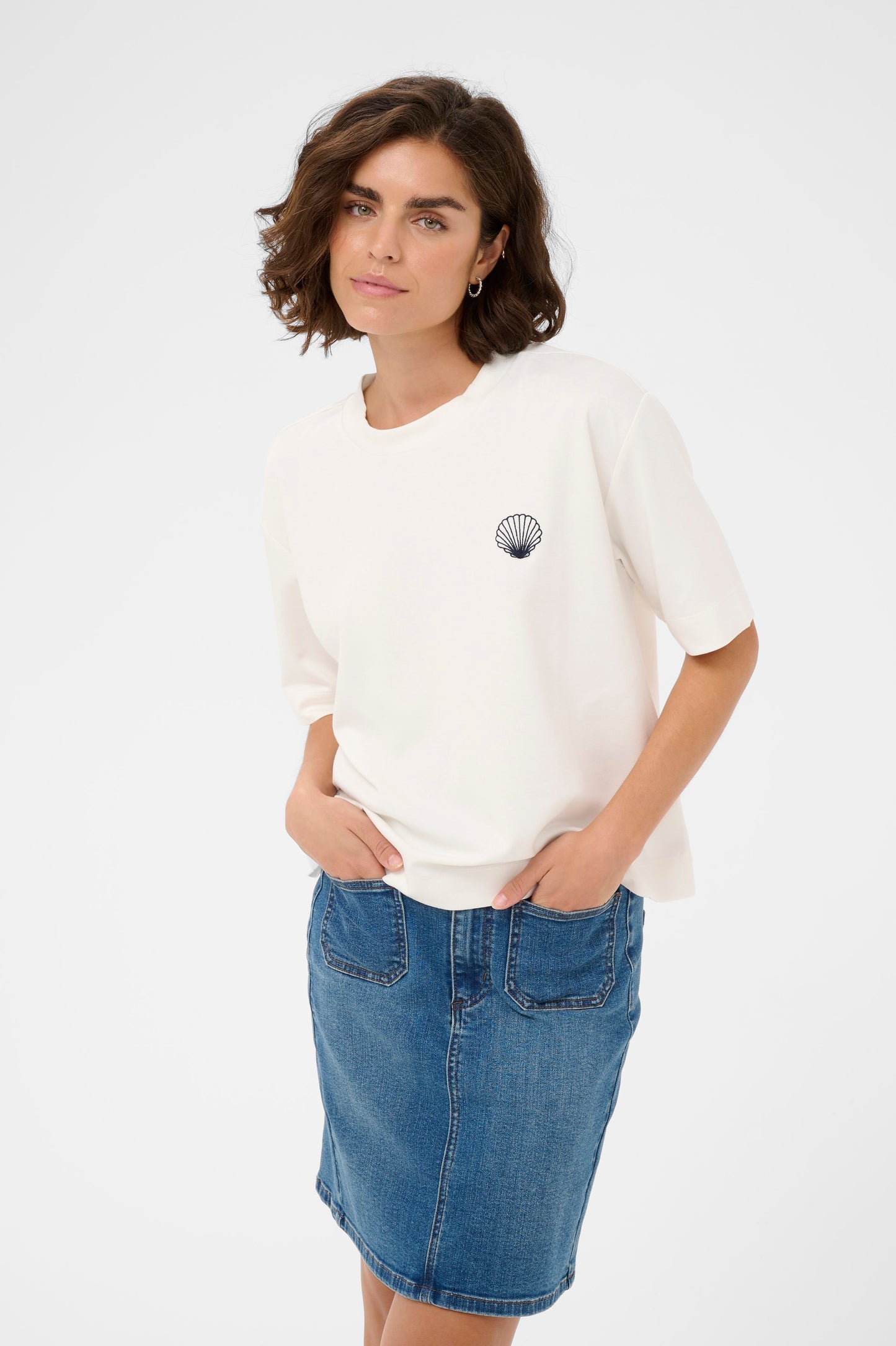 Kaffe KAannie Embroidery T-Shirt Chalk
