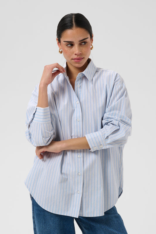 Kaffe KAaster Shirt Blue Fog Chalk Black Stripe