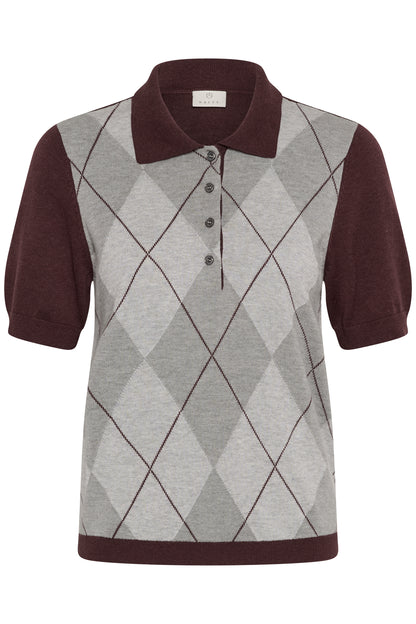 Kaffe KAgizza Argyle Polo Knit Fudge/ Grey Argyle