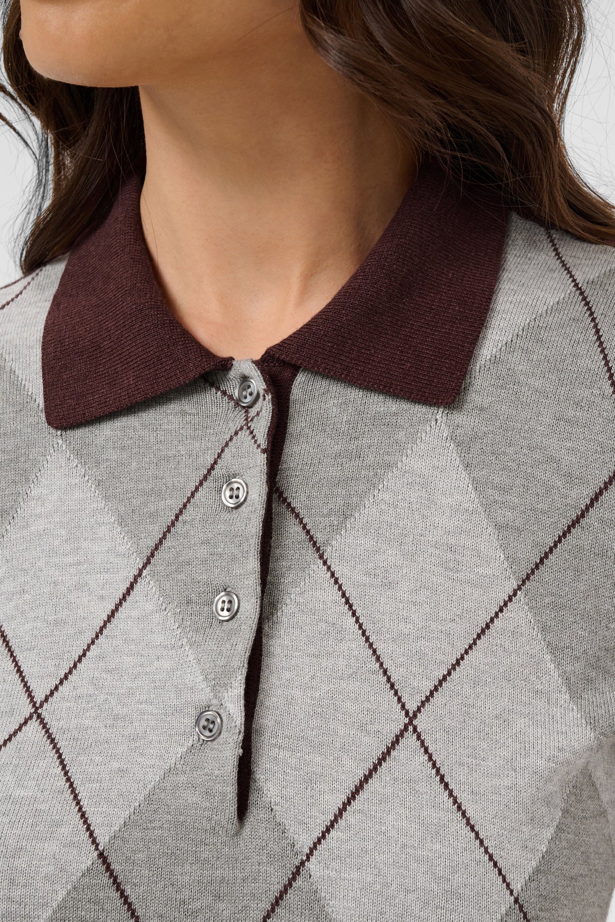 Kaffe KAgizza Argyle Polo Knit Fudge/ Grey Argyle