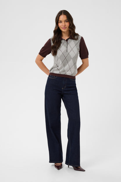 Kaffe KAgizza Argyle Polo Knit Fudge/ Grey Argyle