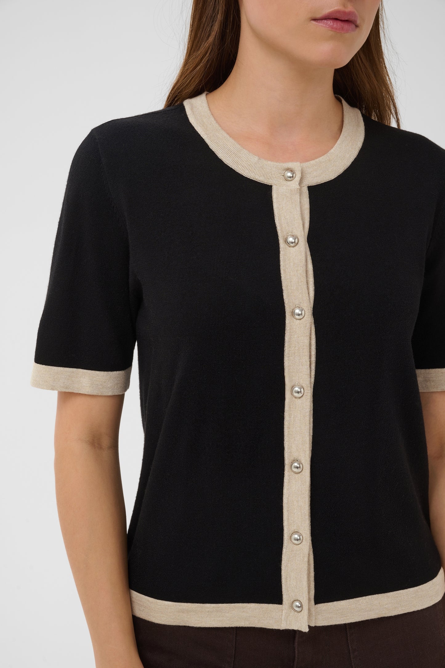 Kaffe KAlizza Contrast Cardigan Black Deep