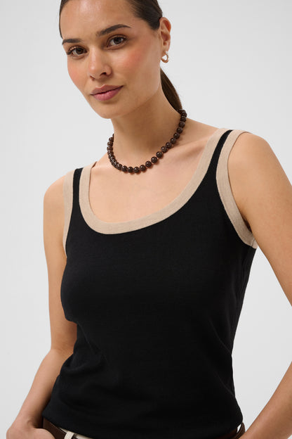 Kaffe KAlizza Contrast Knit Top Black Deep