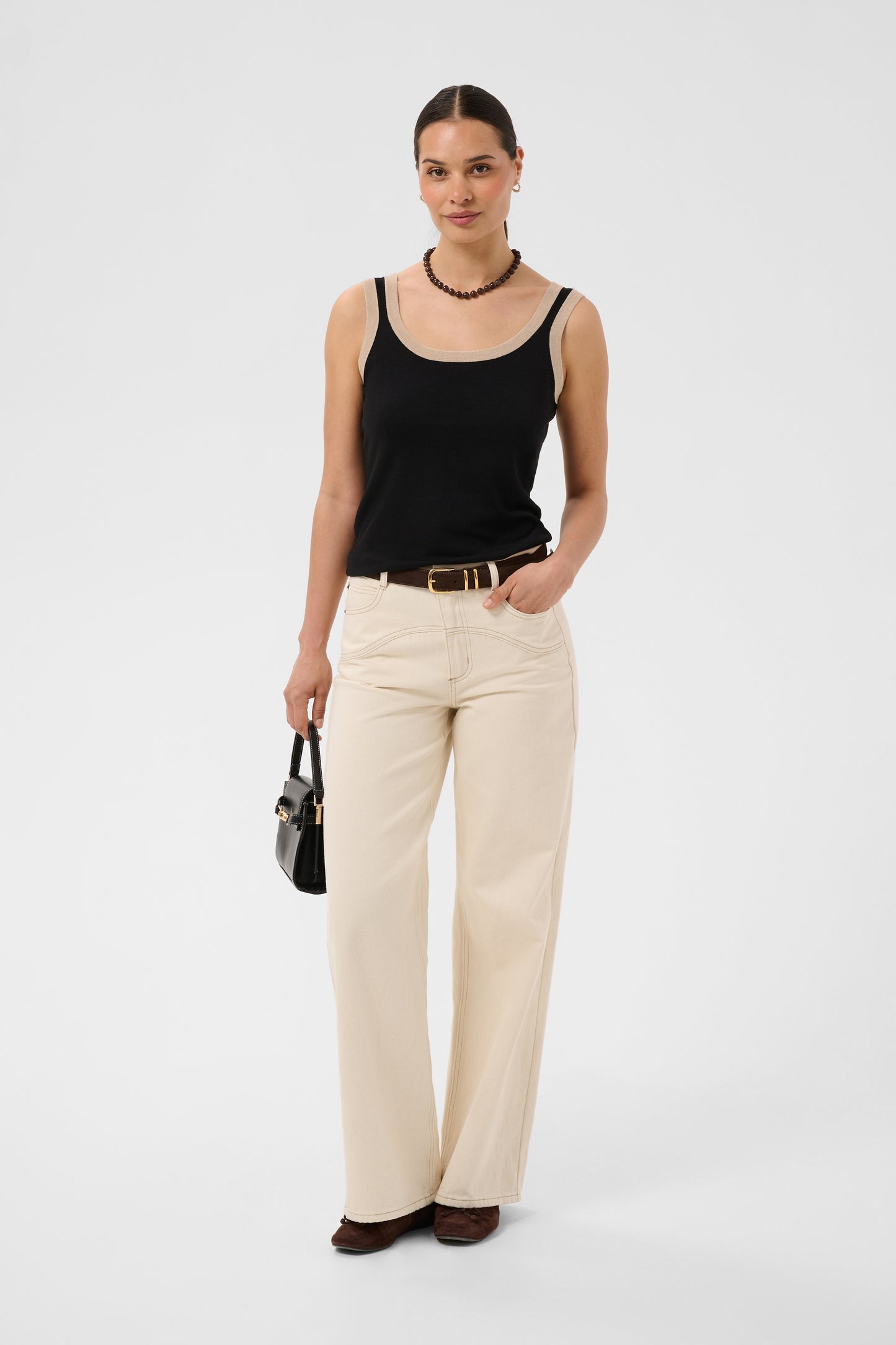 Kaffe KAlizza Contrast Knit Top Black Deep