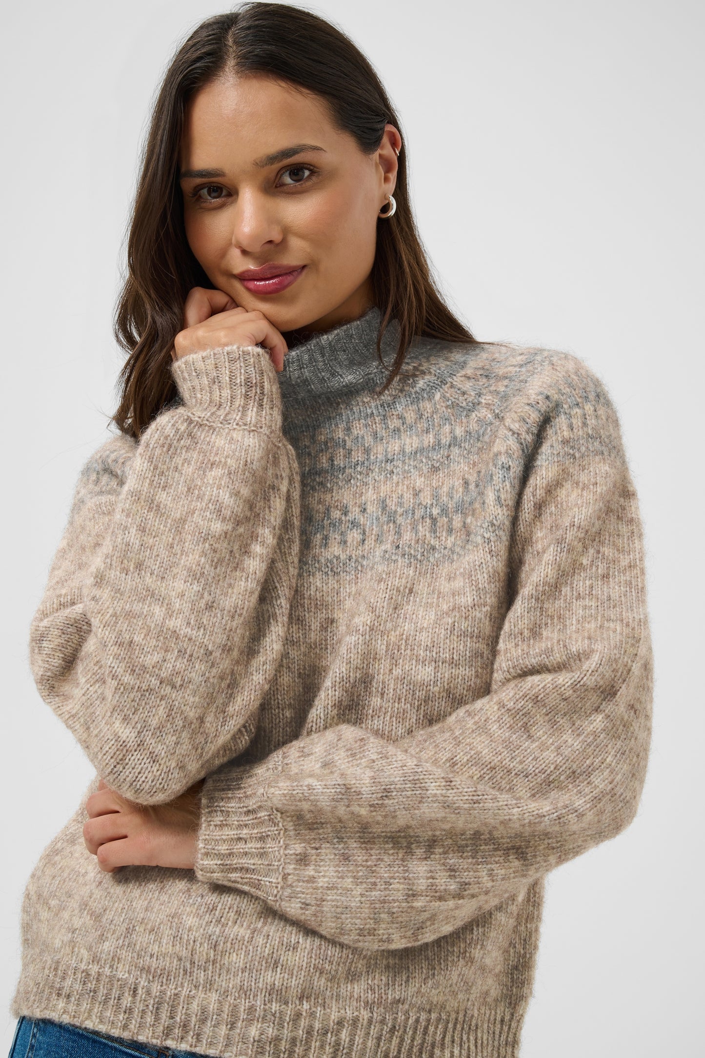 Kaffe KAgerda Pullover Knit Brown Melange/Grey Melange