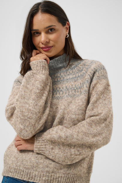 Kaffe KAgerda Pullover Knit Brown Melange/Grey Melange