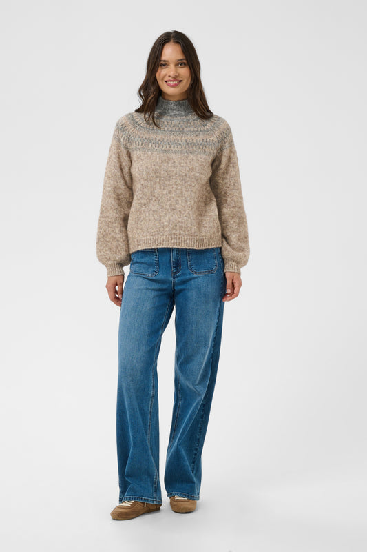 Kaffe KAgerda Pullover Knit Brown Melange/Grey Melange