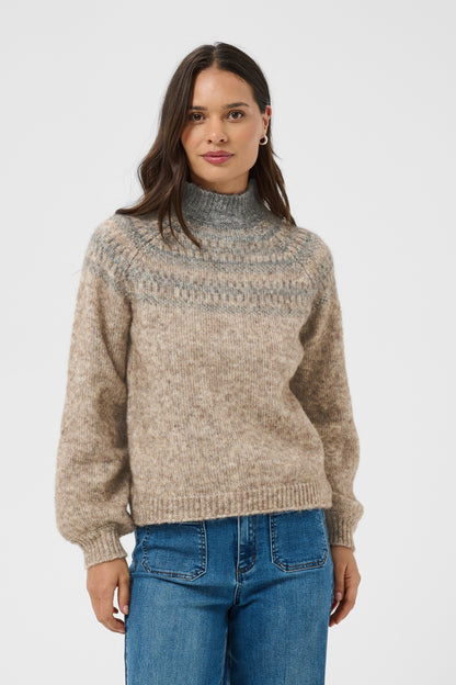 Kaffe KAgerda Pullover Knit Brown Melange/Grey Melange