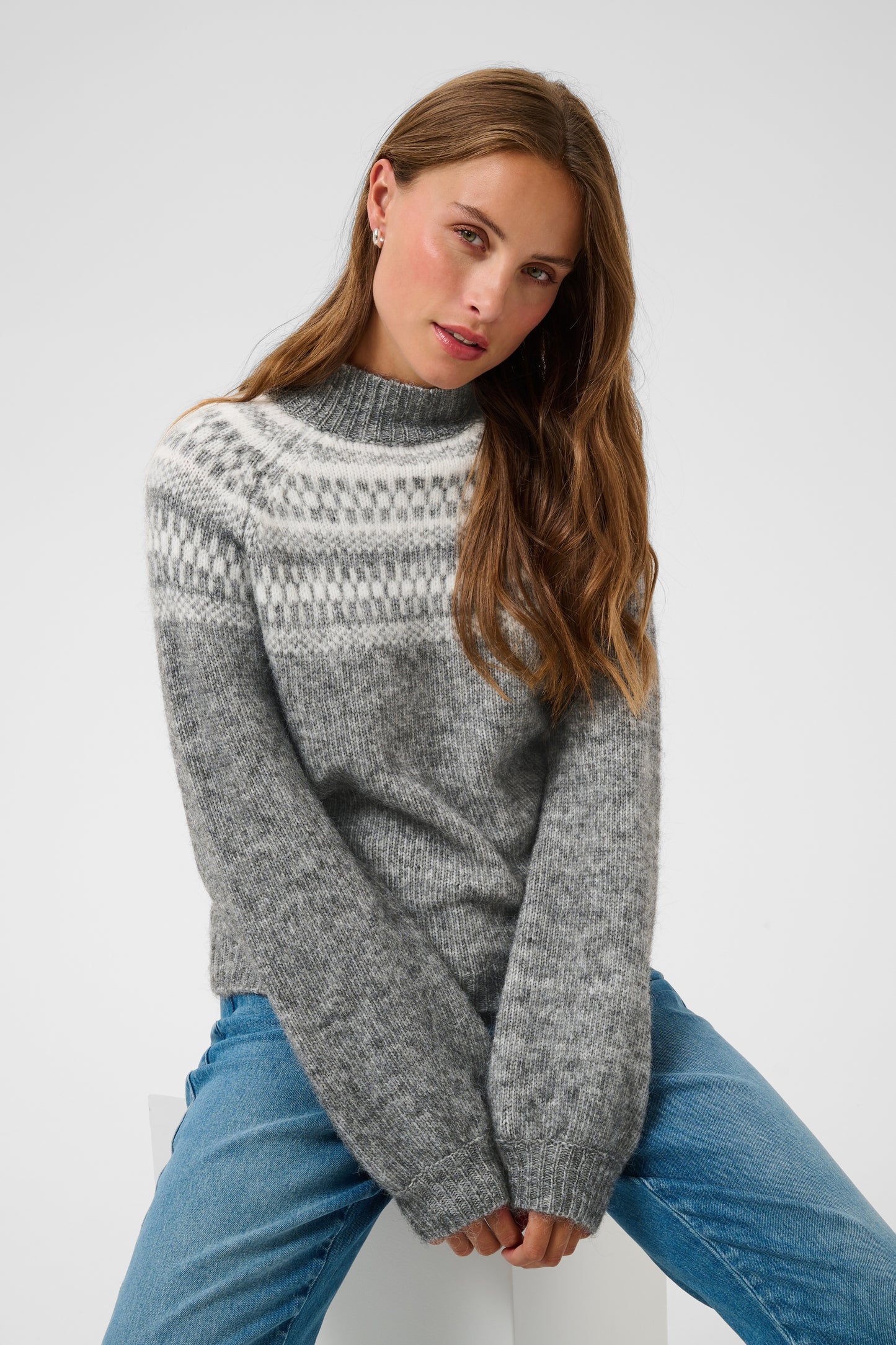 Kaffe KAgerda Pullover Knit Dark Grey Melange/Chalk