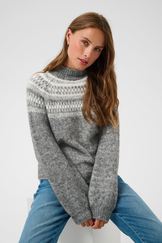 Kaffe KAgerda Pullover Knit Dark Grey Melange/Chalk