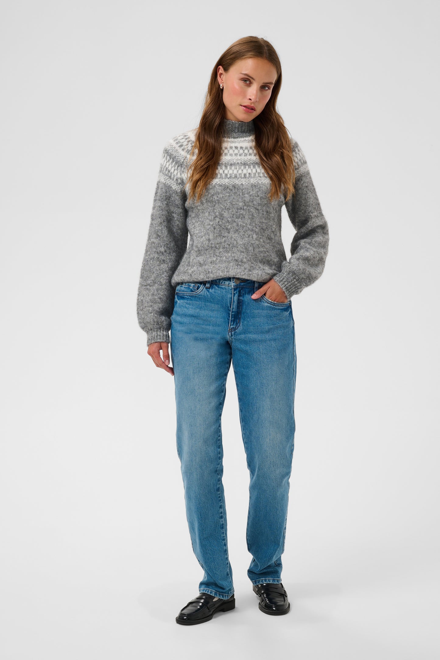 Kaffe KAgerda Pullover Knit Dark Grey Melange/Chalk