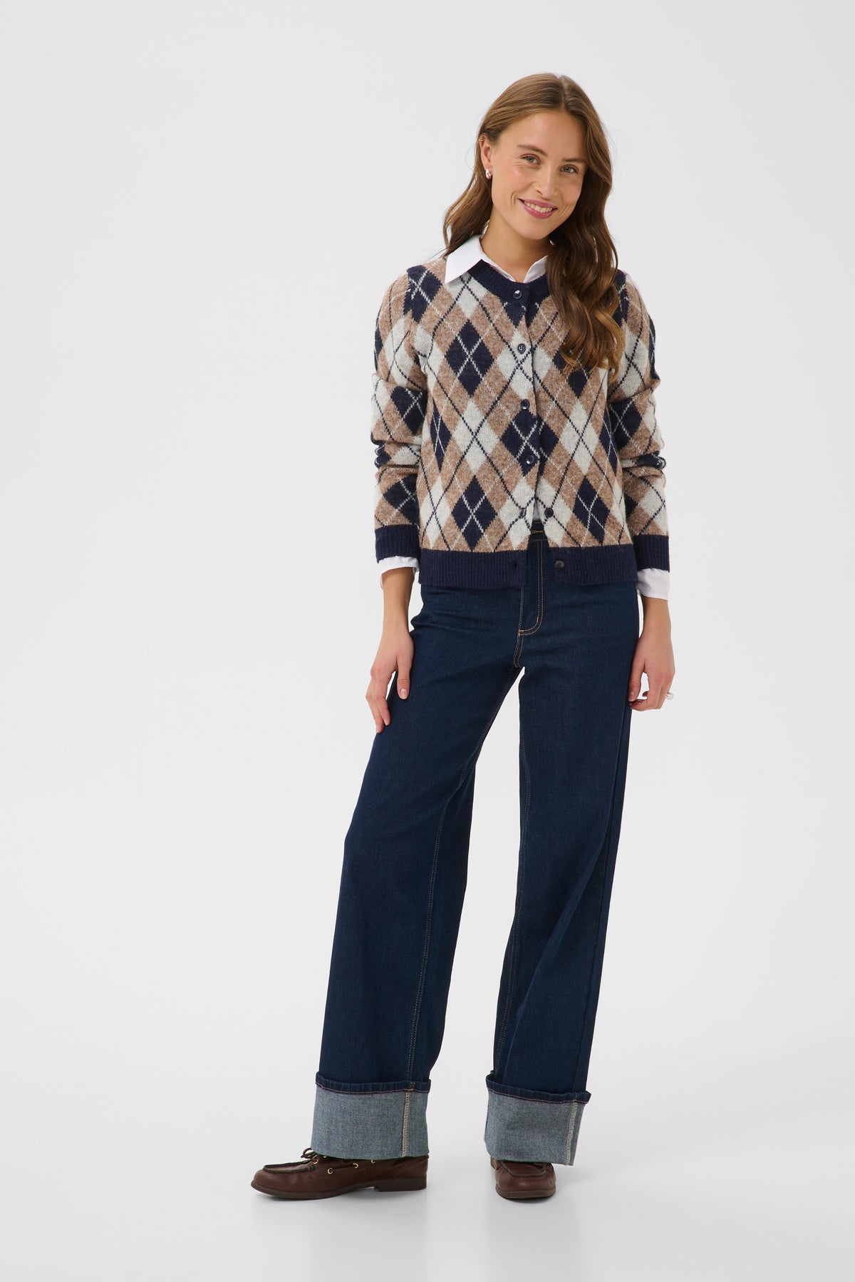 Kaffe Harlow Cardigan Graphite M / Deserttaupe M / Chalk