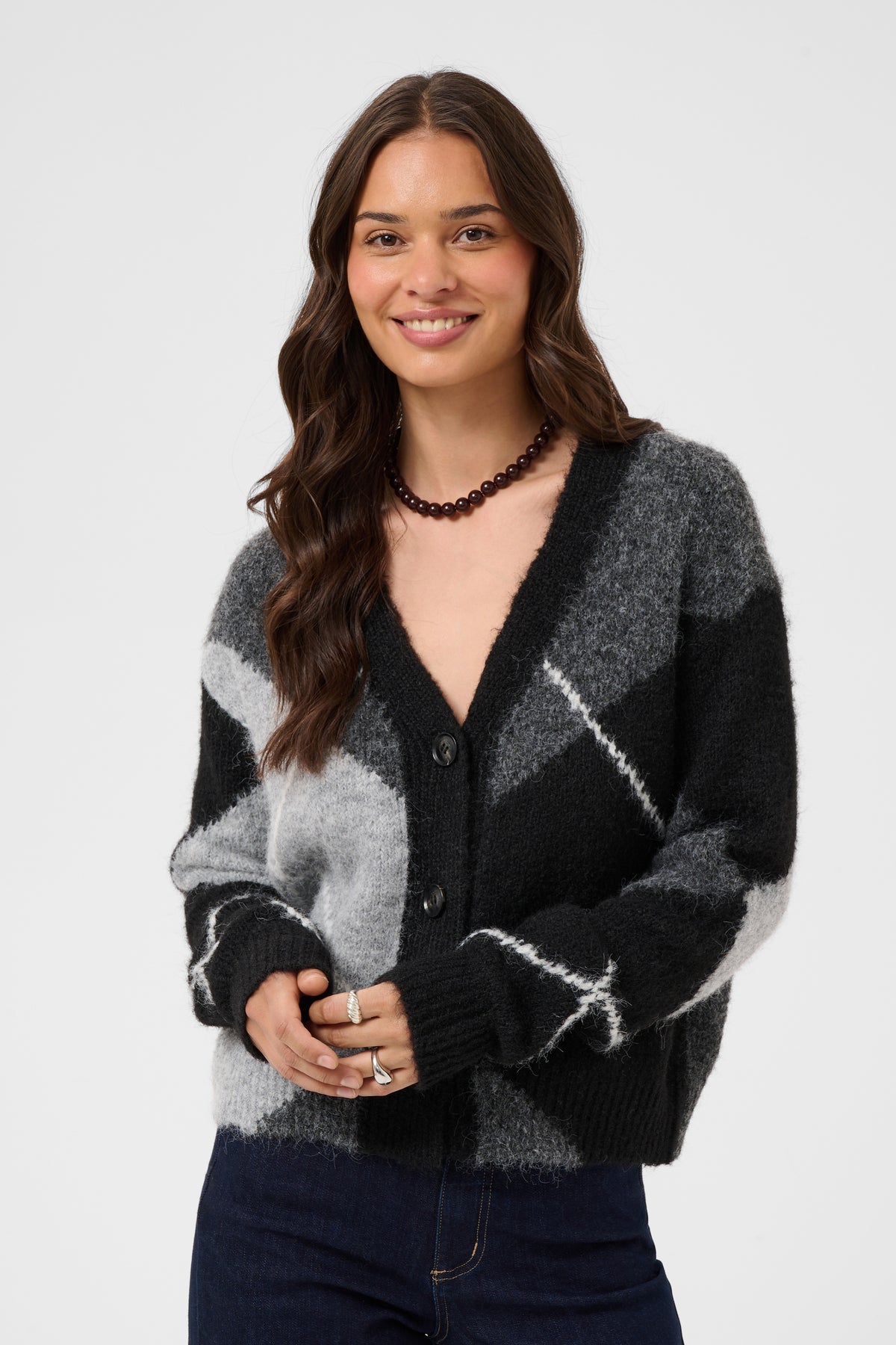 Kaffe KAgrith Cardigan Grey Melange / Black Check