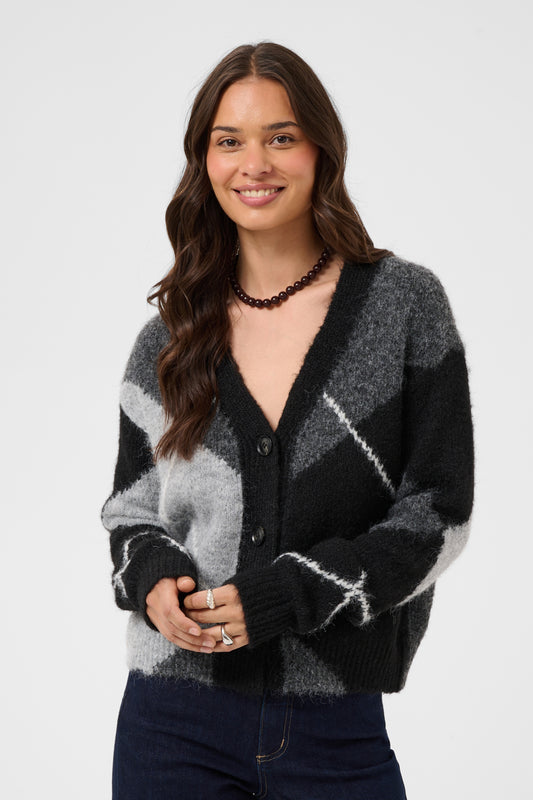 Kaffe KAgrith Cardigan Grey Melange / Black Check