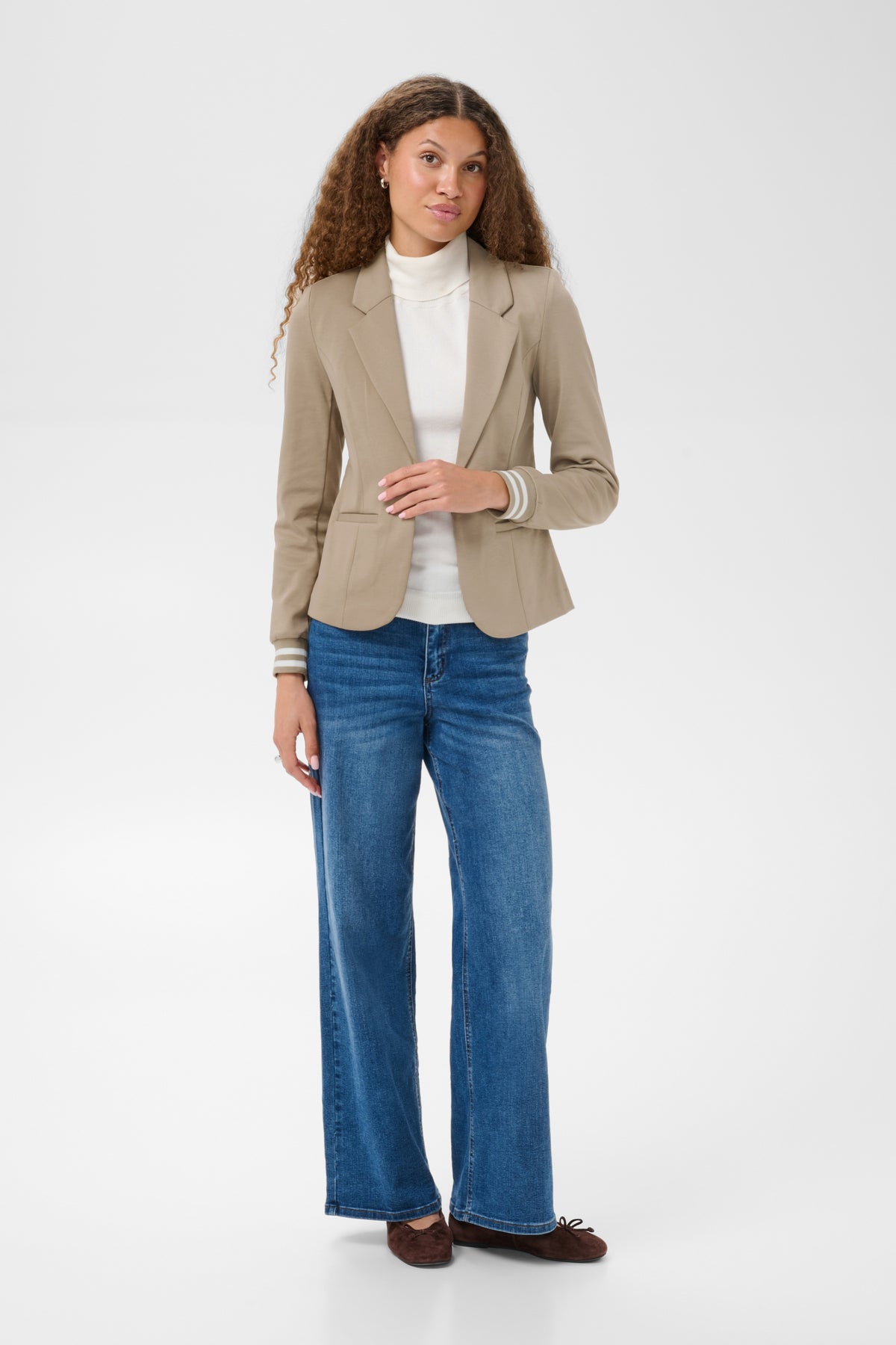 Kaffe Kinnie Blazer Desert Taupe/Chalk Stripe