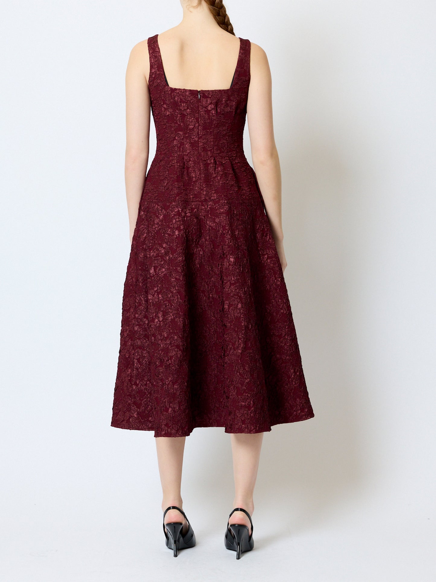 French Connection Milenda Jacquard Midi Dress Cherry Liqueur