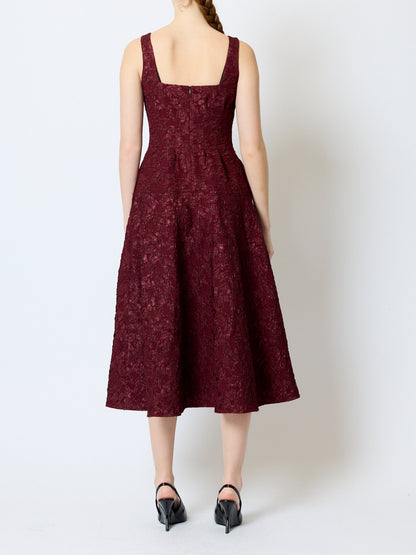 French Connection Milenda Jacquard Midi Dress Cherry Liqueur