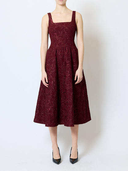 French Connection Milenda Jacquard Midi Dress Cherry Liqueur