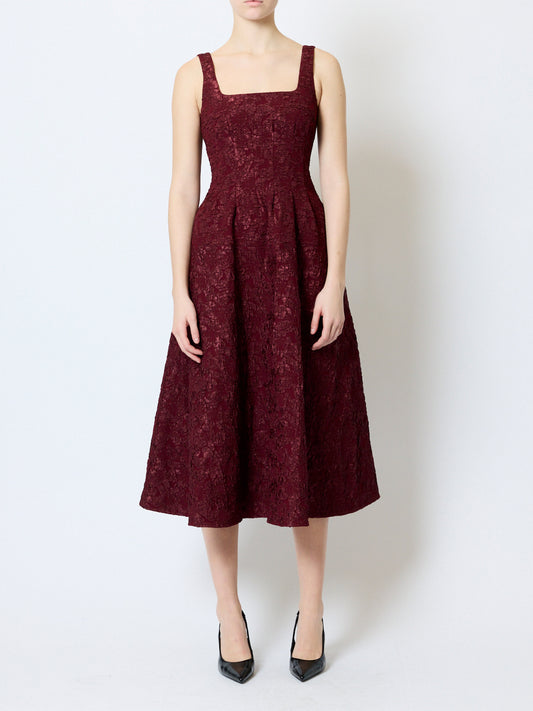 French Connection Milenda Jacquard Midi Dress Cherry Liqueur