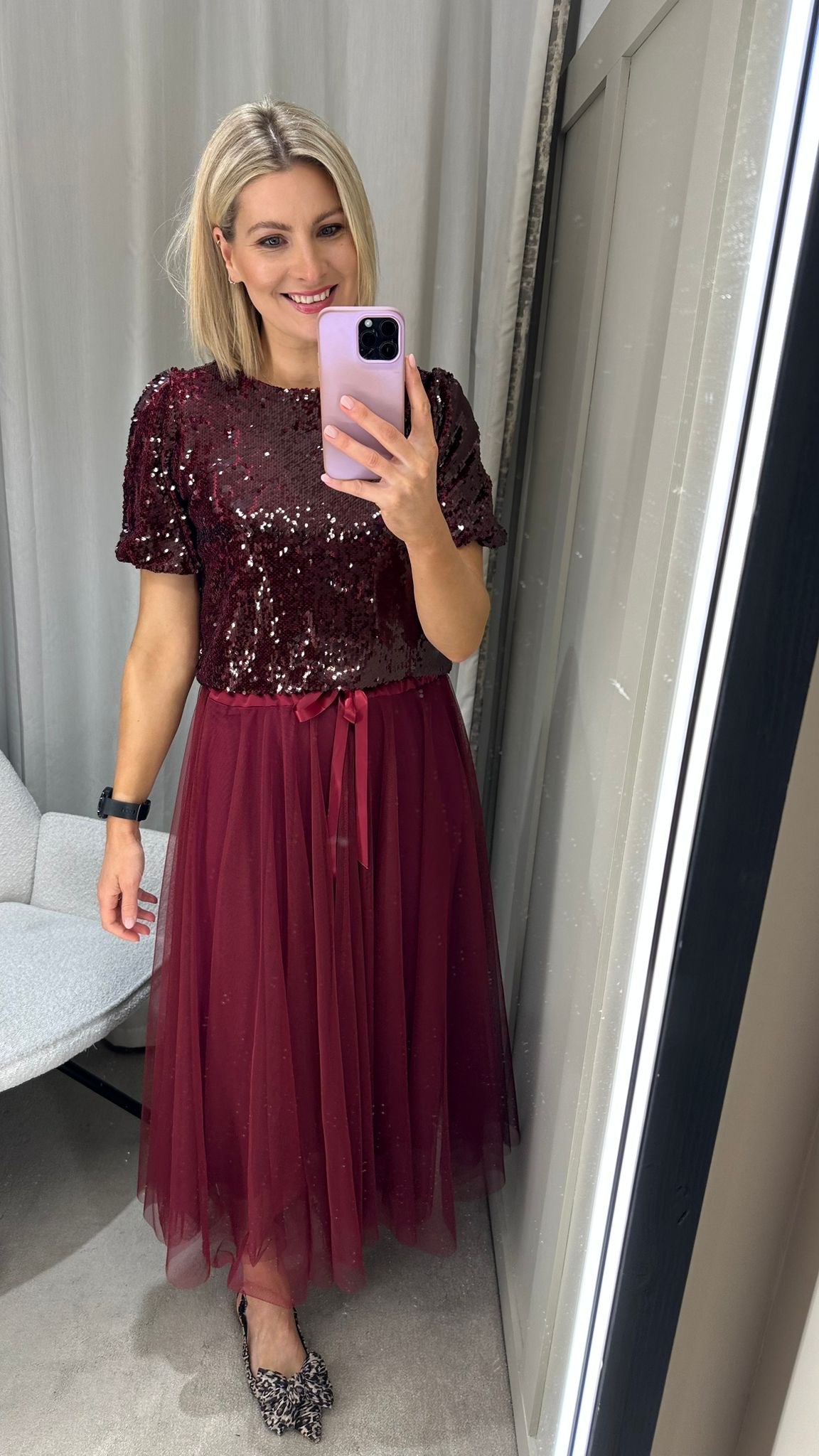 Elli White Plum Sequin Top