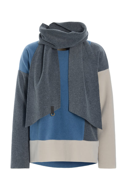 Henriette Steffensen Blouse & Scarf 1412-Dusty Blue/Kit/Grey
