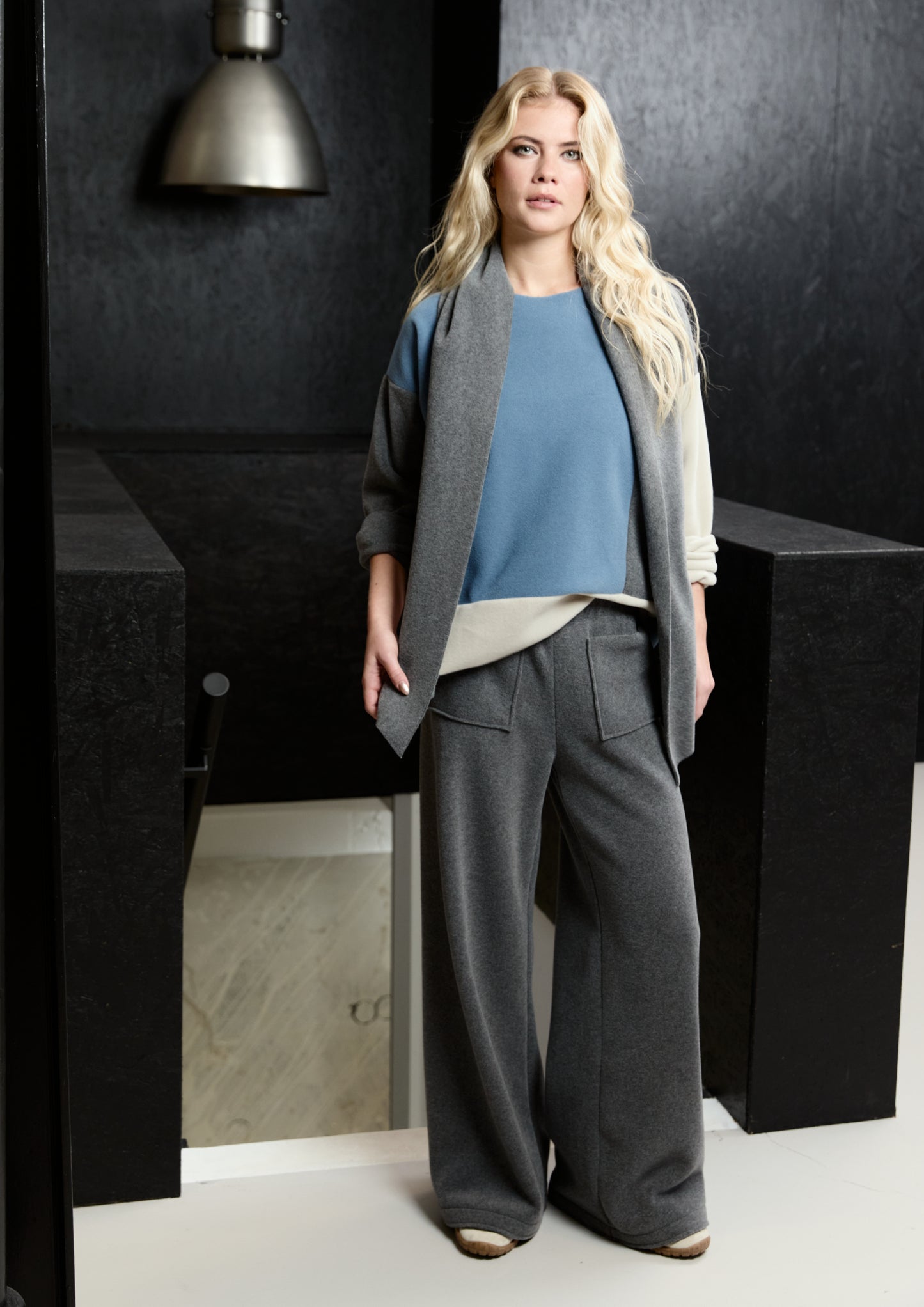 Henriette Steffensen Blouse & Scarf 1412-Dusty Blue/Kit/Grey
