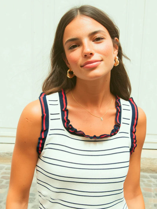 Vilagallo Ruffled Stripe Top Navy/Red 33481