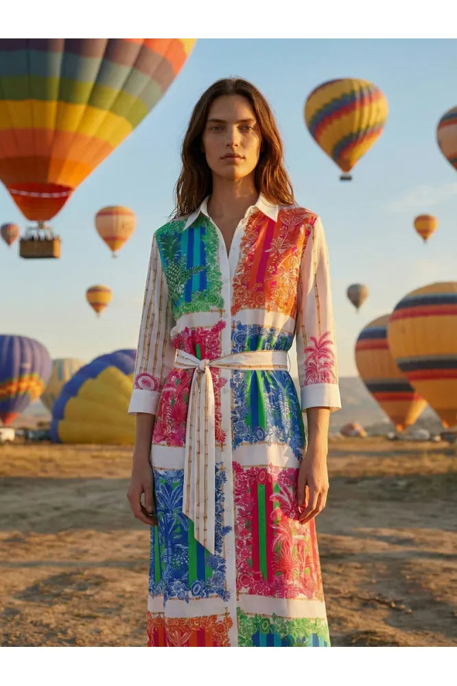 Vilagallo Tropical Print Shirt Dress 33656