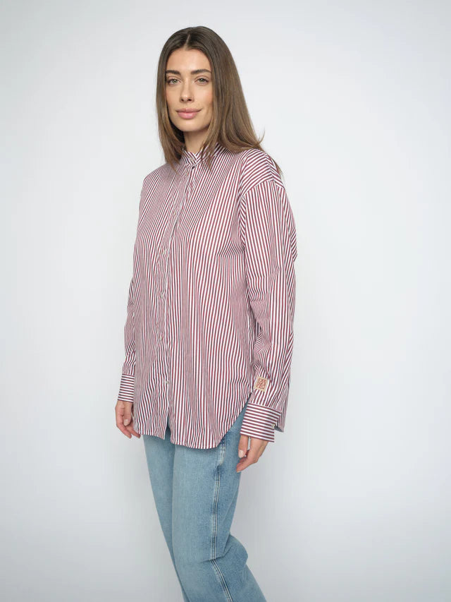 Mos Mosh Karis Slim Stripe Shirt Cabernet