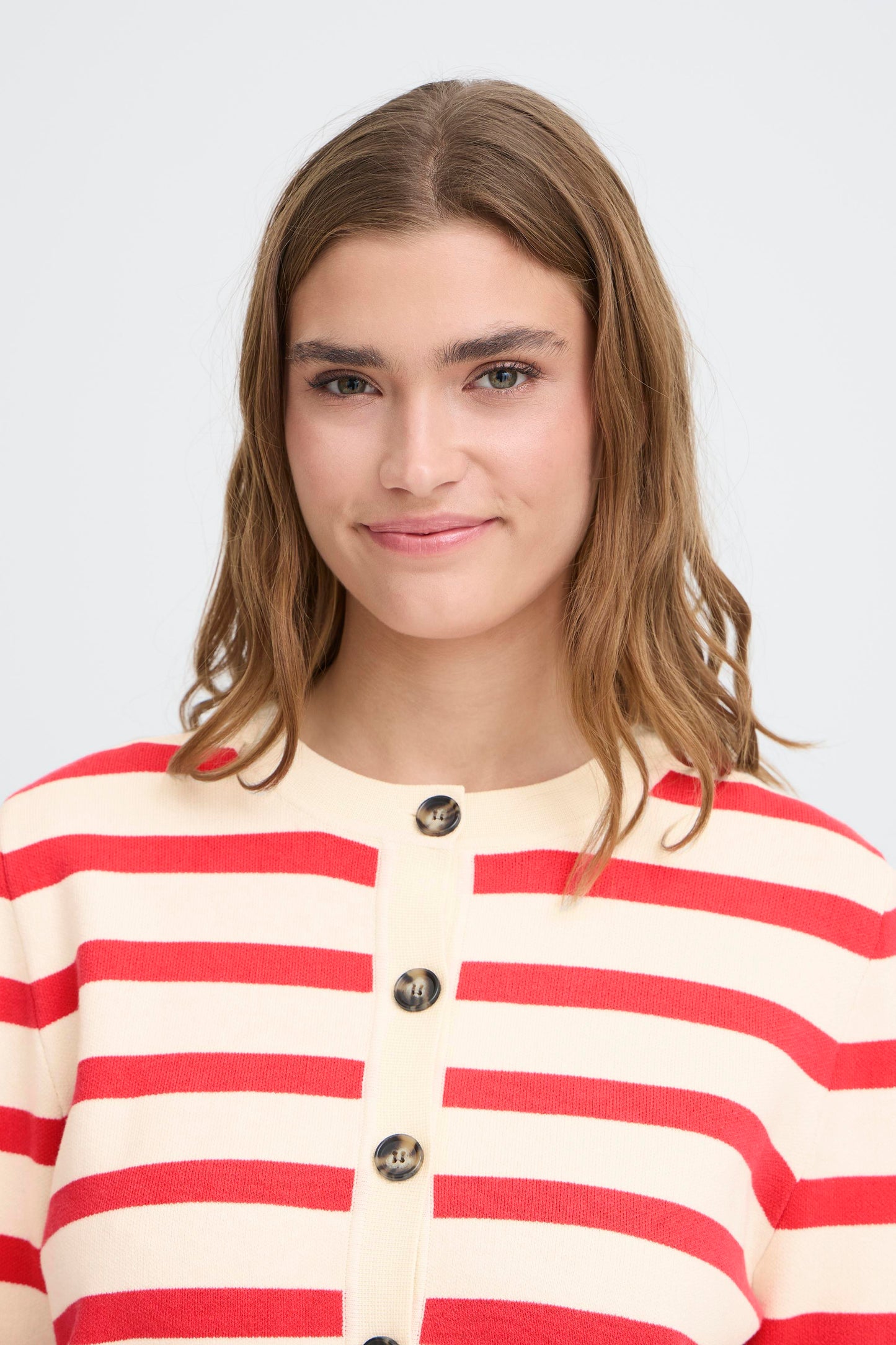 Ichi IHBoston Cardigan Birch W. Teaberry Stripes